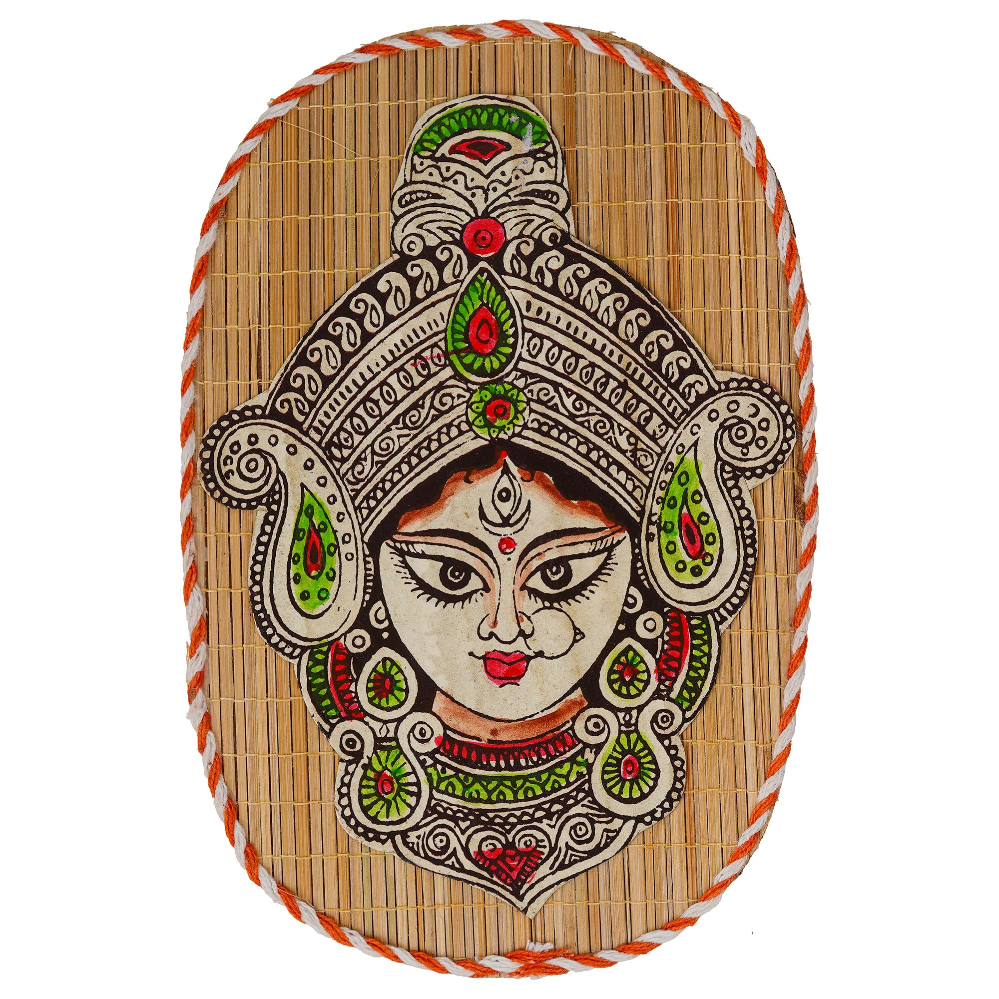 Oval Shaped Design Bamboo Hand Crafted Wall Hangings Durga Ji For Home Decor | Bamboo Art For Wall Decor - Image 4